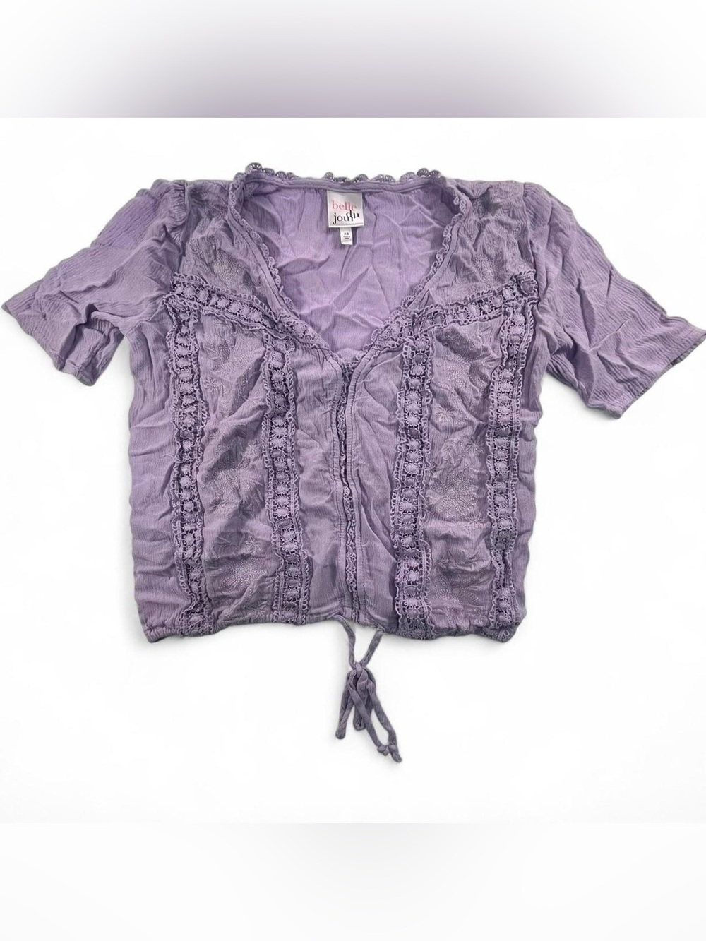 Belle Du Jour Purple Embroidered Blouse Cottagecore Coquette Women’s Size XS